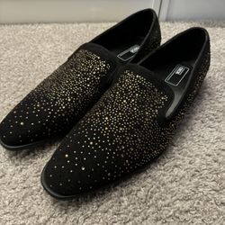 NEW ASOS Black Velvet Gold Rhinestone Men’s Loafers Size 11