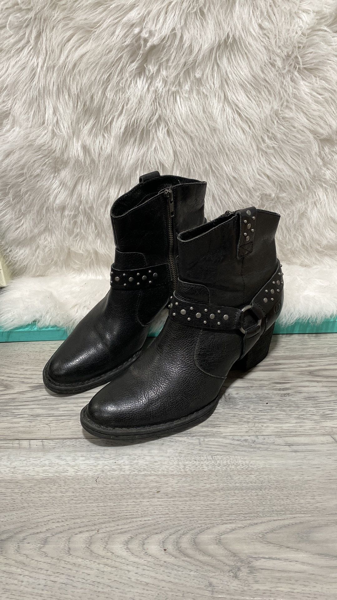 Born Black Studded Leather Motorcycle Booties size 9.5 