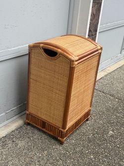 Vintage Natural Wicker Rattan Laundry Hamper Basket Lid Boho Chic