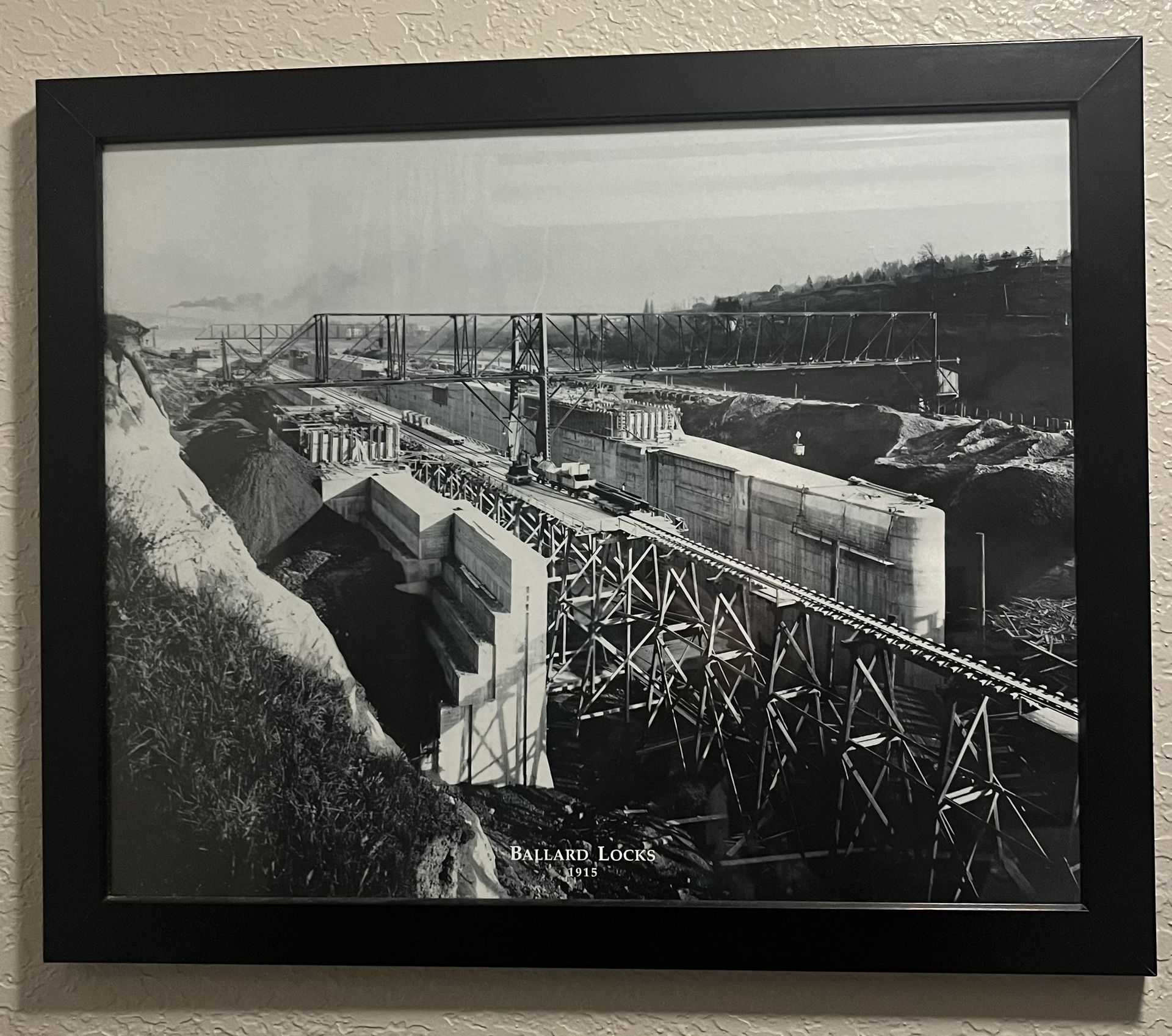 Historic Seattle: Framed 1915 Ballard Locks Construction Photo