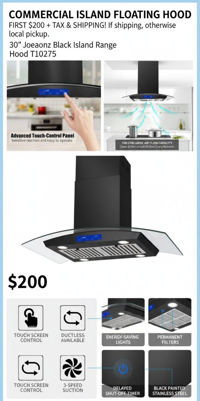 ✨ BRAND NEW! Joeaonz 30" Commercial Island Floating Range Hood - T10275 ✨