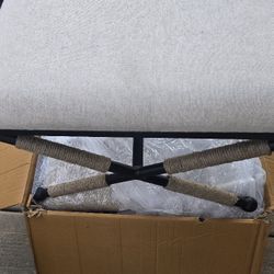 2 Natural  Linen And Black Accent Stools 
