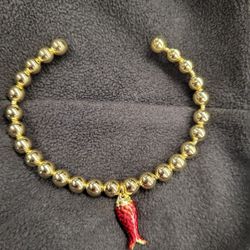 Gold Beaded Cuff Bracelet With Fish Charm.
