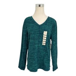 NWT St. John's Bay Women's Teal Classic V-neck Fleece Top Shirt Size Medium
