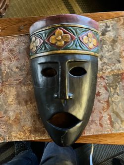 Hand-Carved Wooden Decorative Face Mask