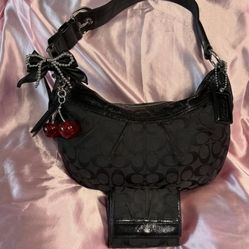 Y2K Coach Black Jacquard & Patent Leather Hobo Bag With Matching Wallet 