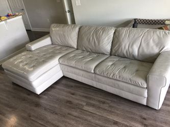 Havertys light grey leather sectional