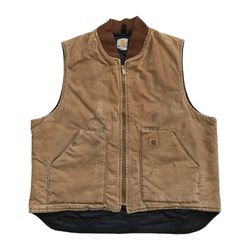 CARHARTT V01 QUILT LINED VEST 2XL XXL TAN DUCK CANVAS ARCTIC INSULATED VINTAGE