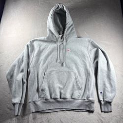 Y2K Champion Reverse Weave Hoodie Men’s L Gray Blank Heavyweight Fleece Sweater