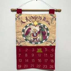 Christmas A King Is Born Fabric Count Down Pocket Perpetual Advent Calendar Wall Decor