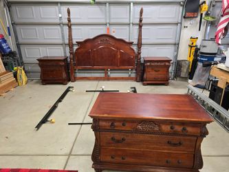 King Bedroom Set Furniture Headboard Nightstands Dresser Cherry Wood Finish