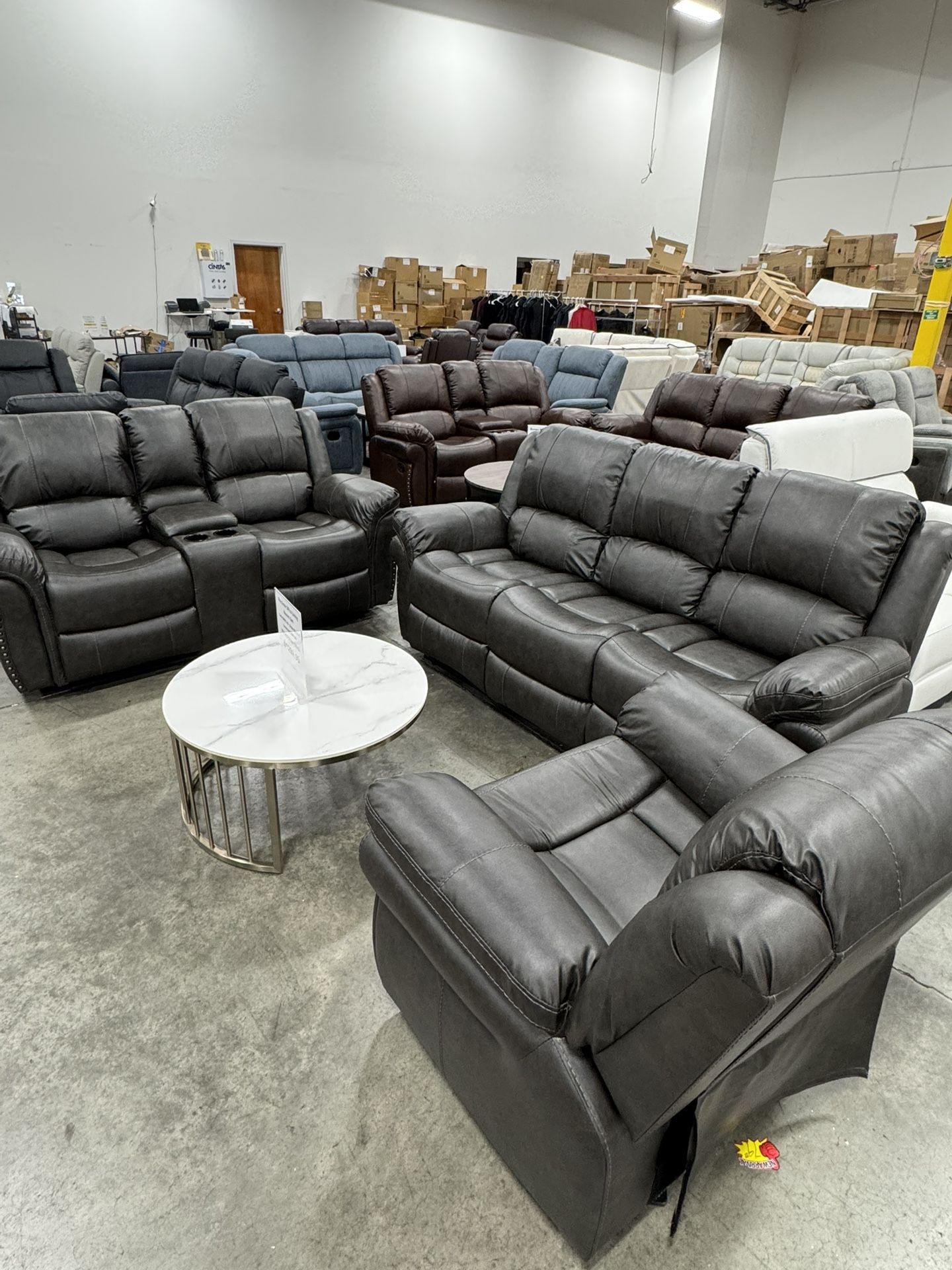 Grey Recliner Couch,Loveseat And Chair 3Pcs Set