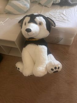 Large Black & White Plush Dog Stuffed Animal