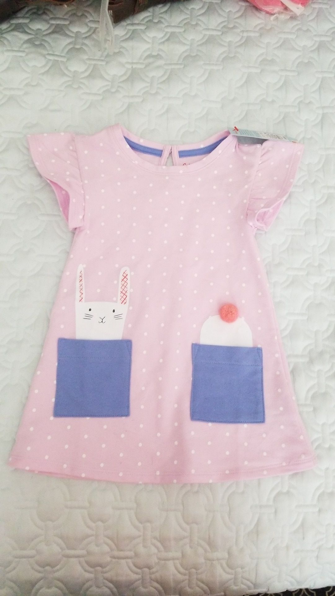 New size 2T Cat & Jack bunny rabbit flutter sleeve dress with pom pom tail nwt pink purple gift Easter