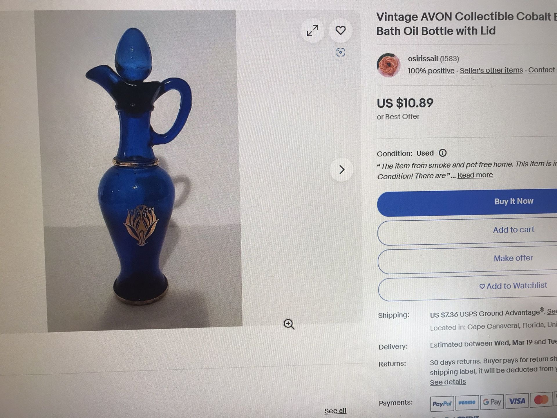 Vintage Avon Collectible Blue Bath Oil Bottle