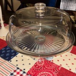 Vintage Tierra Plate & Stand Cake Holder / Clear Glass 