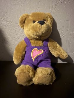 Hallmark Love & Kiss Teddy Bear in Purple Heart Overalls Plush 10”