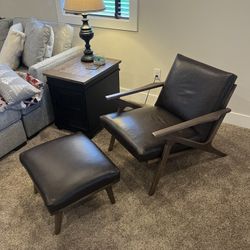 Crate & Barrel Leather Chair and Ottoman - Brand New