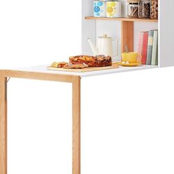 Wall Mounted Desk, Drop Leaf Table, Wooden Wall Integrated Desk with Storage Shelves