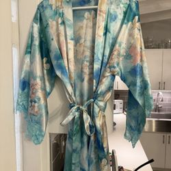 Satin Robe “In bloom” By Jonquil Lace Detail 