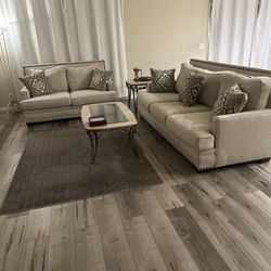 Living Room Set - 2 Couches -Free antique beautiful coffee and side tables