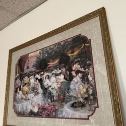 Large Framed European Café Scene Artwork