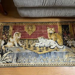 Vintage Rug Kittens Chess Antique Very Fine Soft