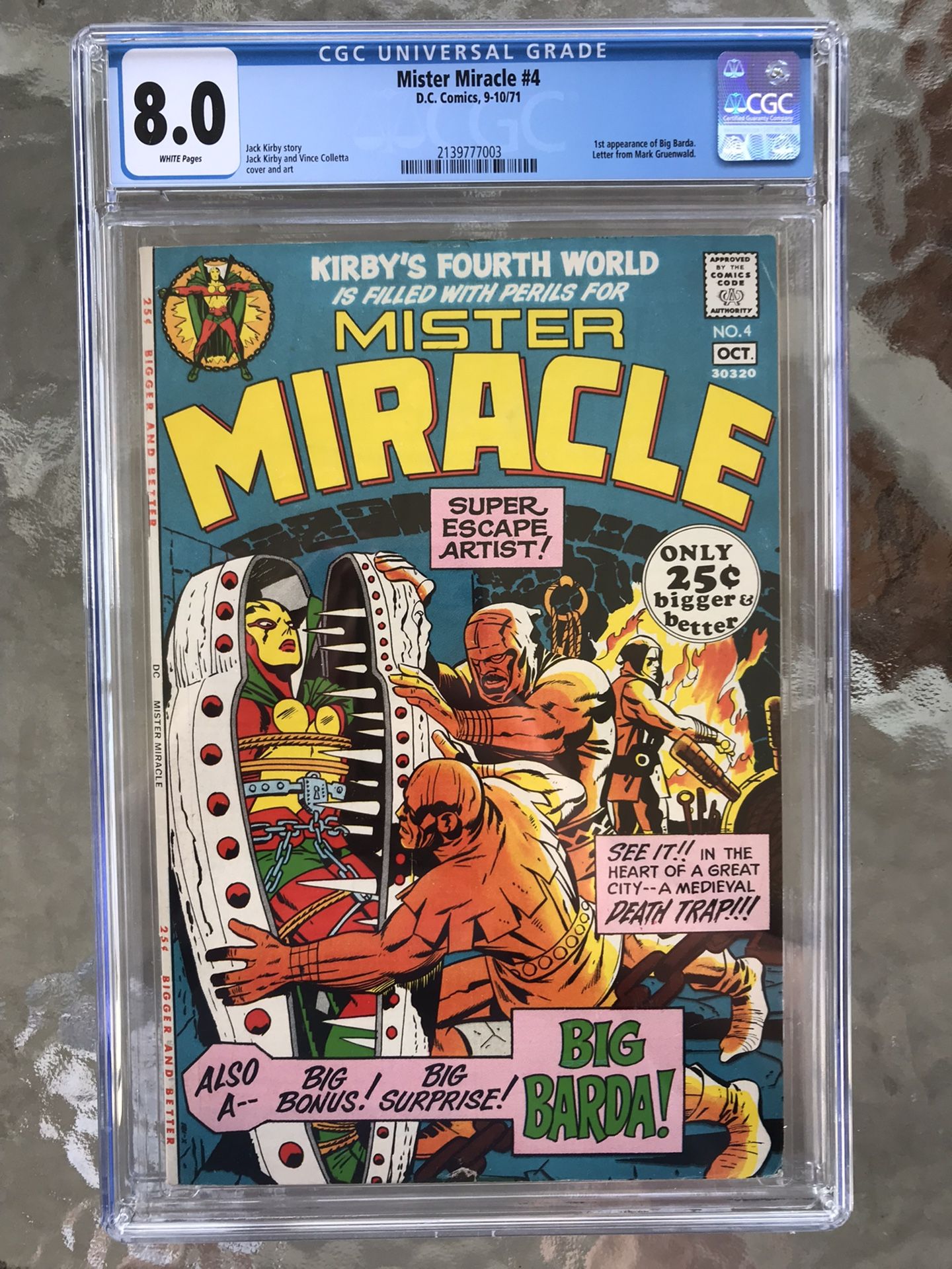 Mister Miracle #4 (1971) CGC 8.0 — White Pages; 1st Big Bards; Mark Gruenwald Letter