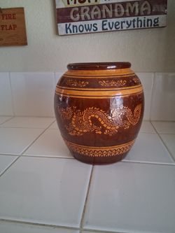 Vintage Thailand Rattanakosin Earthenware Vase w/ Dragon Pattern