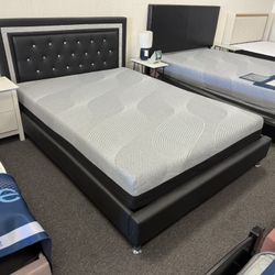 Queen Bed Frame In Black Leather No Box Spring Needed 