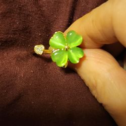 Four Leaf Clover With Heart Adjustable Ring