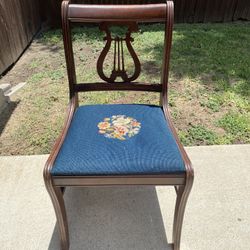 Vintage Mid- Century Modern Carved Needlepoint Chair 