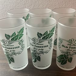 Vintage The Famous Old Forester Mint Julep Frosted Hi-Ball Glasses Set of 6