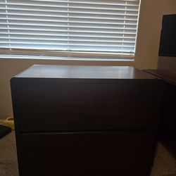 Cherrywood desk, lateral file and bookcase