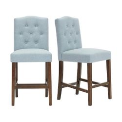 Set Of 2 Stylewell Beckridge Aloe Blue Upholstered 25 In. Counter Stools with Tufted Back (Set of 2)