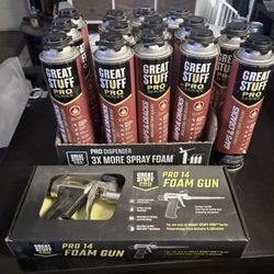 Insulation Foam Dispensing Gun With 14 Cans Of Foam