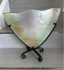 Iridescent Art Glass Plate on Iron Stand