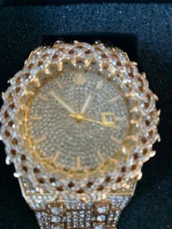 Gold-Tone Iced Out Diamond Watch