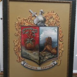 Vintage Oil On Board Family Crest Painting 39 X 32