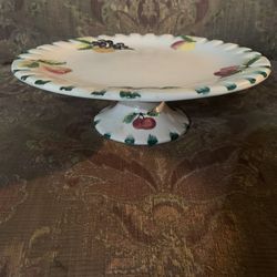 BEAUTIFUL VINTAGE FOOTED PEDESTAL PLATE ~ HAND PAINTED 🇮🇹 ITALY