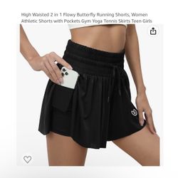 Brand new Size S High Waisted 2 in 1 Flowy Butterfly Running Shorts, Women Athletic Shorts with Pockets Gym Yoga Tennis Skirts Teen Girls - 88% Polyes