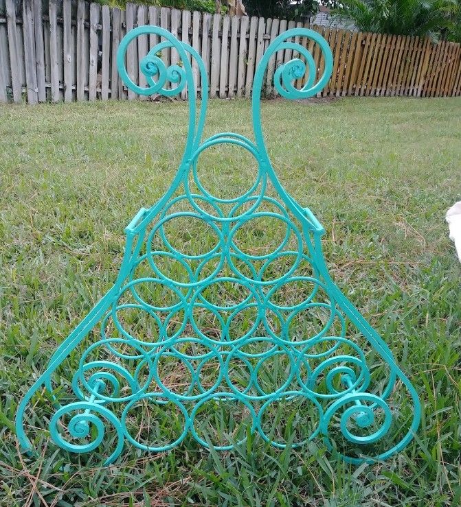 Teal Aqua Large Metal Wine Rack 13 Bottles