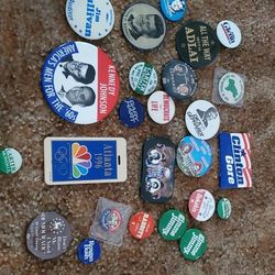 Random Assortment Of Political Buttons And A Couple Other Things. All Of Them Are Vintage And They Are For Both Sides Of The Road As Far As Politics .