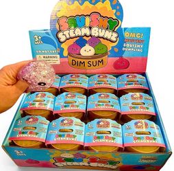 Mini 5cm Glitter Dumpling Squishy in Steamer Basket – Boba Bead & Glitter Gel