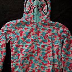 Men’s BAPE ‘South Beach’ Edition Double Hooded Zip Up Sweater (Teal/Pink)