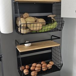  Magnetic Shelf for Fridge with Wood Lid, Fruit Potato and Onion Storage Bins, Pantry Organizers & Storage, Large Container Magnetic Spice Rack for Re
