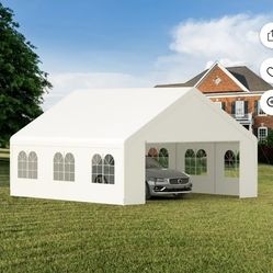 20x20ft Heavy-Duty White Metal Frame Outdoor Party Tent with Removable Sidewalls & Windows - Large Event Canopy with PE Fabric Roof, Sturdy for Weddin