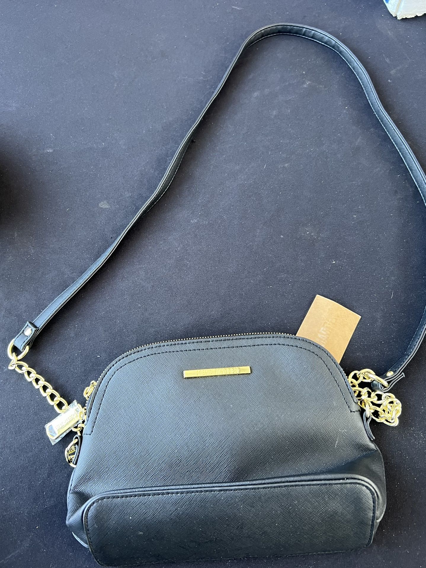 Steve Madden Classic Black Bmaggie Dome Crossbody Purse Bag Faux Leather Metal