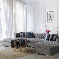 Lauren Velvet Double Chaise Sectionals 