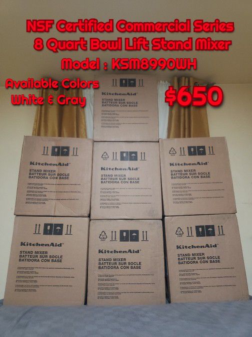 Kitchenaid KSM8990WH Mixer 8-Qt Commercial White Color Nsf.